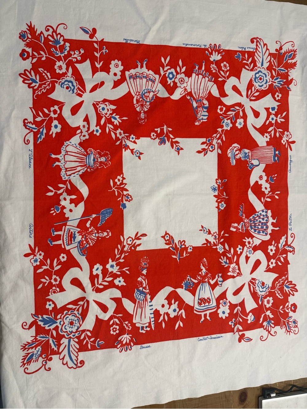 Vintage Dutch 1950s 60s tablecloth Red & White square